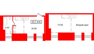 Апартаменты в ЖК Апарт-отель ФОМИН, студия, 38.6 м², 1 этаж