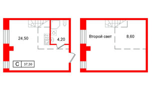 Апартаменты в ЖК Апарт-отель ФОМИН, студия, 37.3 м², 3 этаж