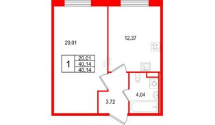 Квартира в ЖК Арт Парк, 1 комнатная, 40.14 м², 1 этаж