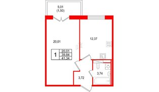 Квартира в ЖК Арт Парк, 1 комнатная, 41.34 м², 5 этаж