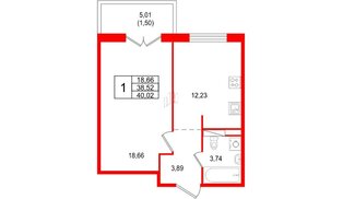 Квартира в ЖК Арт Парк, 1 комнатная, 40.02 м², 6 этаж