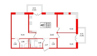 Квартира в ЖК Арт Парк, 3 комнатная, 78.88 м², 3 этаж