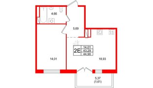 Квартира в ЖК Арт Парк, 1 комнатная, 44.9 м², 8 этаж
