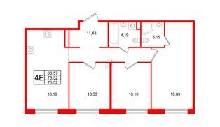 Квартира в ЖК Арт Парк, 3 комнатная, 75.52 м², 1 этаж