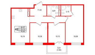 Квартира в ЖК Арт Парк, 3 комнатная, 76.63 м², 3 этаж