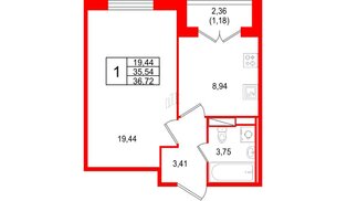 Квартира в ЖК Арт Парк, 1 комнатная, 36.72 м², 6 этаж
