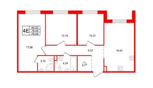 Квартира в ЖК Арт Парк, 3 комнатная, 78.49 м², 1 этаж