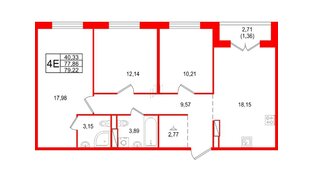 Квартира в ЖК Арт Парк, 3 комнатная, 79.22 м², 2 этаж