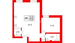 Квартира в ЖК Экос, 2 комнатная, 58.57 м², 1 этаж