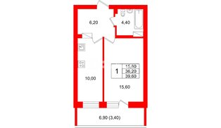 Квартира в ЖК Экос, 1 комнатная, 38.95 м², 14 этаж
