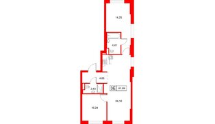 Квартира в ЖК Заречный парк, 2 комнатная, 61.89 м², 1 этаж