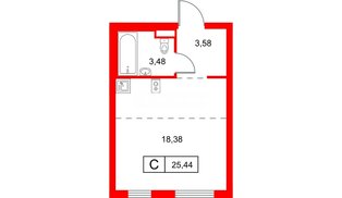 Квартира в ЖК «Заречный парк», студия, 25.44 м², 6 этаж