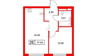 Квартира в ЖК Заречный парк, 1 комнатная, 37.64 м², 16 этаж