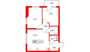 Квартира в ЖК Заречный парк, 2 комнатная, 51.5 м², 5 этаж