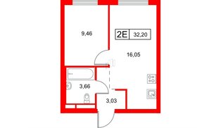 Квартира в ЖК Заречный парк, 1 комнатная, 32.2 м², 18 этаж