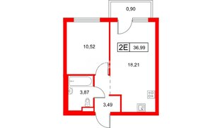 Квартира в ЖК «Заречный парк», 1 комнатная, 36.99 м², 15 этаж