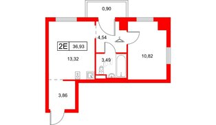 Квартира в ЖК Заречный парк, 1 комнатная, 36.93 м², 3 этаж