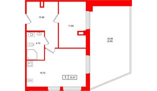 Апартаменты в ЖК «Клубный дом Лиговский,127», 1 комнатные, 55.97 м², 2 этаж