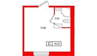 Апартаменты в ЖК «Клубный дом Лиговский,127», студия, 18.23 м², 2 этаж