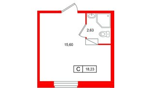 Апартаменты в ЖК «Клубный дом Лиговский,127», студия, 18.23 м², 3 этаж