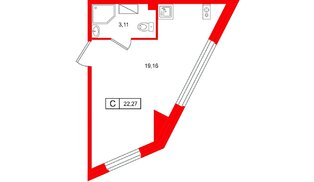 Апартаменты в ЖК «Клубный дом Лиговский,127», студия, 22.27 м², 4 этаж