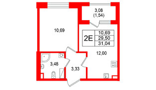 Квартира в ЖК Гранат, 1 комнатная, 31.04 м², 12 этаж