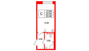 Квартира в ЖК Гранат, студия, 20.58 м², 8 этаж