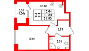 Квартира в ЖК Гранат, 1 комнатная, 31.93 м², 1 этаж