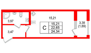 Квартира в ЖК Гранат, студия, 24.34 м², 1 этаж