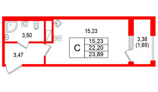 Квартира в ЖК Гранат, студия, 23.89 м², 6 этаж
