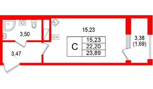 Квартира в ЖК Гранат, студия, 23.89 м², 13 этаж