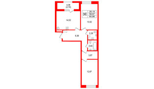 Квартира в ЖК Гранат, 2 комнатная, 60.86 м², 8 этаж