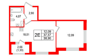 Квартира в ЖК Гранат, 1 комнатная, 38.9 м², 5 этаж
