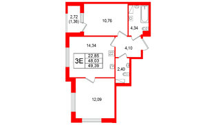Квартира в ЖК Гранат, 2 комнатная, 49.39 м², 12 этаж