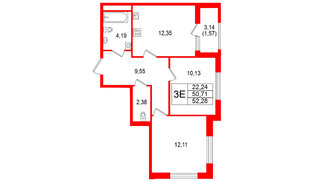 Квартира в ЖК Гранат, 2 комнатная, 52.28 м², 2 этаж