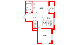 Квартира в ЖК Гранат, 2 комнатная, 51.67 м², 10 этаж