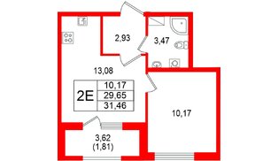 Квартира в ЖК Гранат, 1 комнатная, 31.46 м², 9 этаж