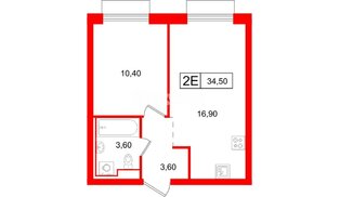 Квартира в ЖК Витебский парк, 1 комнатная, 34.5 м², 2 этаж