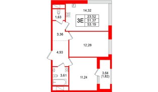 Квартира в ЖК «Гранат», 2 комнатная, 53.19 м², 10 этаж
