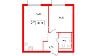 Квартира в ЖК Витебский парк, 1 комнатная, 39.3 м², 12 этаж