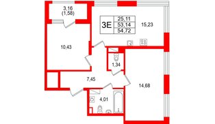 Квартира в ЖК «Гранат», 2 комнатная, 54.72 м², 10 этаж