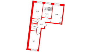 Квартира в ЖК Остров Первых, 3 комнатная, 78.85 м², 7 этаж