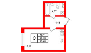 Квартира в ЖК Остров Первых, студия, 25.46 м², 4 этаж