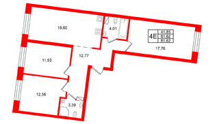 Квартира в ЖК Остров Первых, 3 комнатная, 81.62 м², 5 этаж