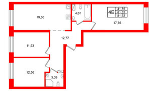Квартира в ЖК Остров Первых, 3 комнатная, 81.62 м², 6 этаж
