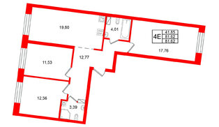 Квартира в ЖК Остров Первых, 3 комнатная, 81.62 м², 8 этаж
