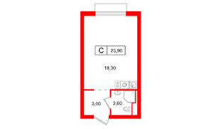 Квартира в ЖК Витебский парк, студия, 23.9 м², 10 этаж