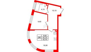 Квартира в ЖК Большая Охта, 1 комнатная, 42.7 м², 3 этаж
