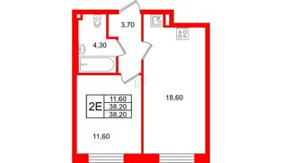 Квартира в ЖК Большая Охта, 1 комнатная, 38.2 м², 3 этаж