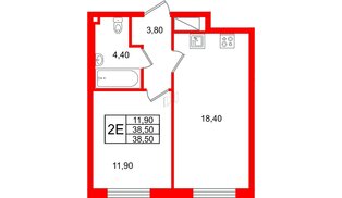Квартира в ЖК Большая Охта, 1 комнатная, 38.5 м², 8 этаж
